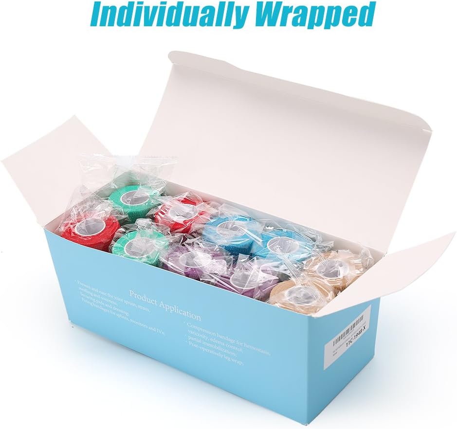 LotFancy Vet Wrap, 4 Inch x 5 Yards, 10 Pack Self Adhesive Bandage Wrap, Non-Woven Cohesive Bandage, First Aid Tape for Horses Dogs Cats Elbow Ankle, Assorted Color