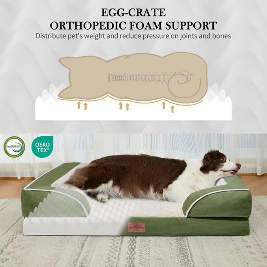 Comfort Expression XXL Orthopedic Dog Bed for Extra Large Dogs, Orthopedic Foam Dog Beds Washable, Waterproof Pet Sofa Couch with Removable Cover & Non-Slip Bottom(XX-Large,Light Green)