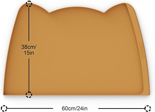 OHMO Dog Food Mat(Honey, 24 * 15'') w/Residue Collection Pocket Silicone Pet Feeding Mat for Floor High Edges Anti Spills Waterproof Cat Water Bowl Tray, Easy Clean Placemat