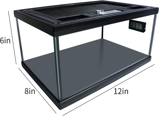 Reptile Glass Terrarium Tank 12"*8"*6",Small Cage Full View with Top Screen Ventilation Habitat Enclosure for Tarantula,Frog,Gecko,Insects,Spiders,Snakes,Hermit Crab,Turtle,Ball Python