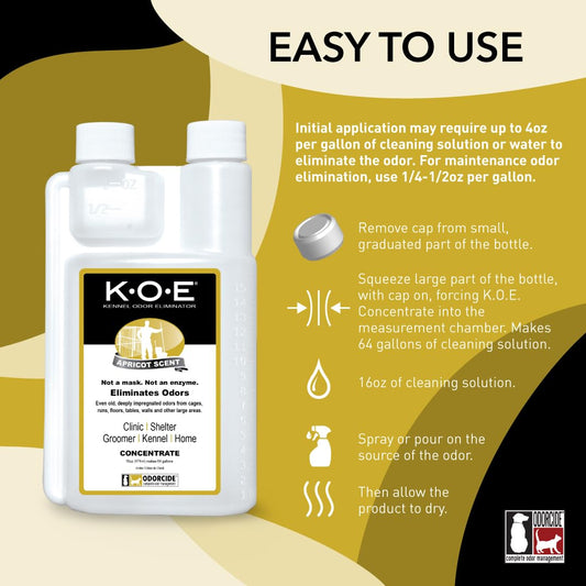 Odorcide K.O.E. Apricot Odor Eliminator 16 oz for Strong Odor for Cages, Runs & More – Home & Kennel w/Safe, Non-Enzymatic Formula