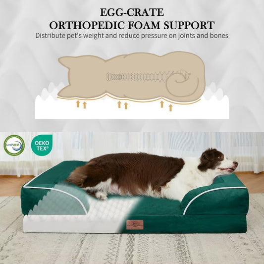Comfort Expression Orthopedic Dog Bed Waterproof, XXL Dog Beds for Oversized Dogs, Washable Dogs Sofa Bed with Removable Cover & Non-Slip Bottom(XX-Large,Emerald)