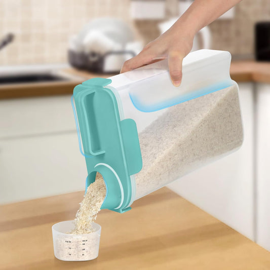 Rice Storage Container 10 Lbs, Pet Cat Dog Food Storage Container with Larger Spout and Cup, Airtight Cereal Containers Storage Food Cereal Dispenser, Kitchen and Pantry Organization Bin-Green