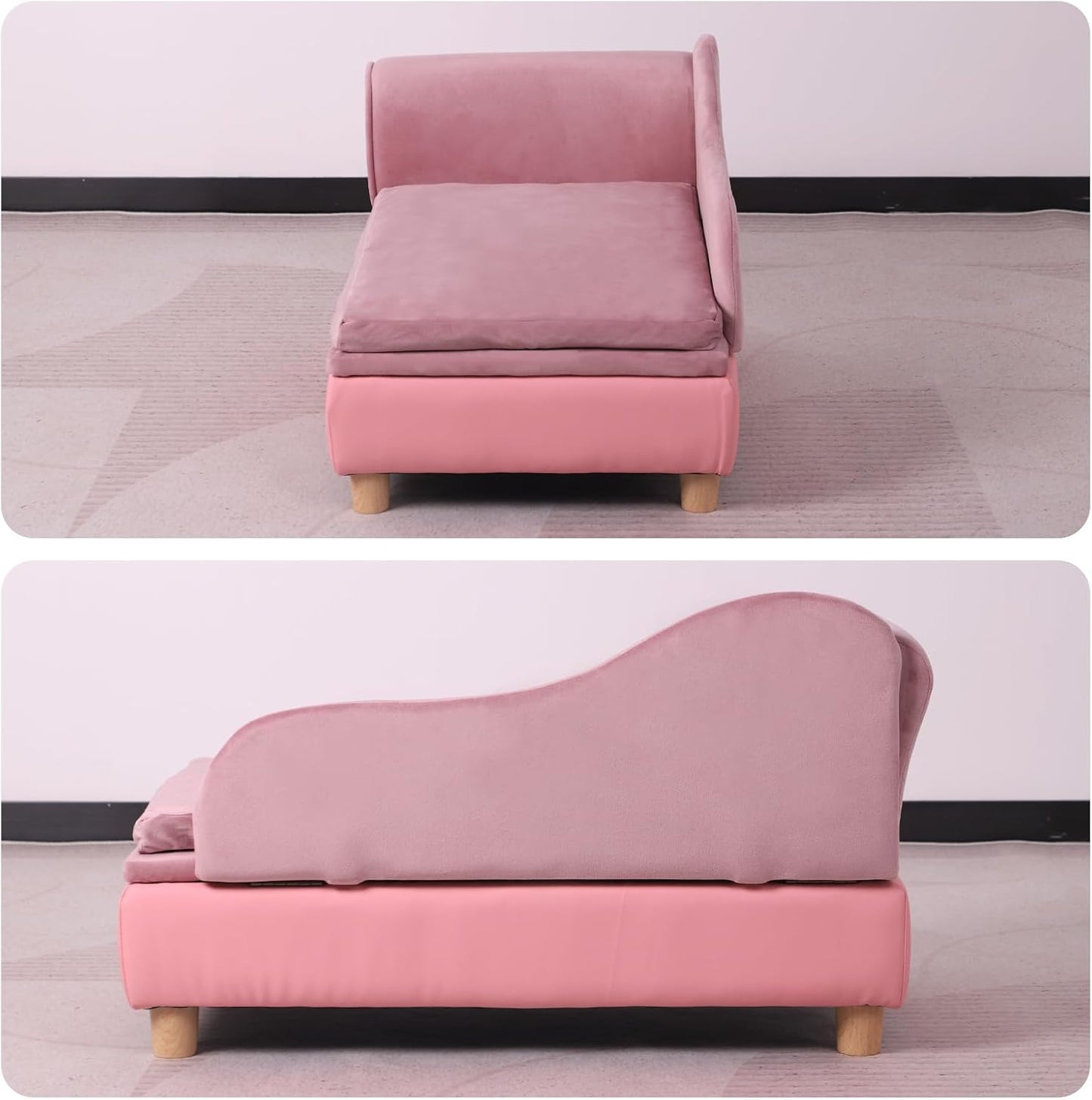 Pet Bed Sofa, Puppy Bed with Storage, Small Dog Couch with Removable & Washable Cushion, Comfy Pet Couch Bed for Cats & Puppy(Pink)