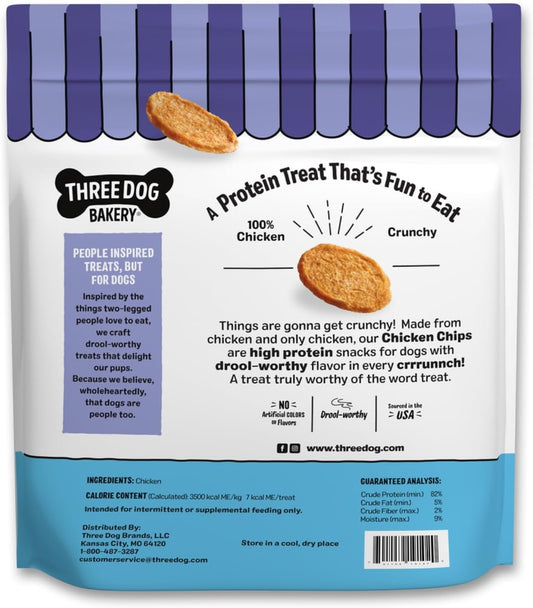 Three Dog Bakery Bark’N Crunch! Chicken Chips, Crunchy Treats for Dogs, Single Ingredient, High Protein Snacks, No Artificial Flavors or Colors, Made in The USA, 15 oz