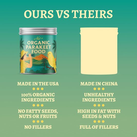 100% Organic Parakeet Food โ Premium Bird Seed Mix with Oat Groats, Buckwheat, Amaranth, Super Veggies & Seeds โ Reusable Tin + Stainless-Steel Scooper โ Made in USA, Human Grade Ingredients (1lb)