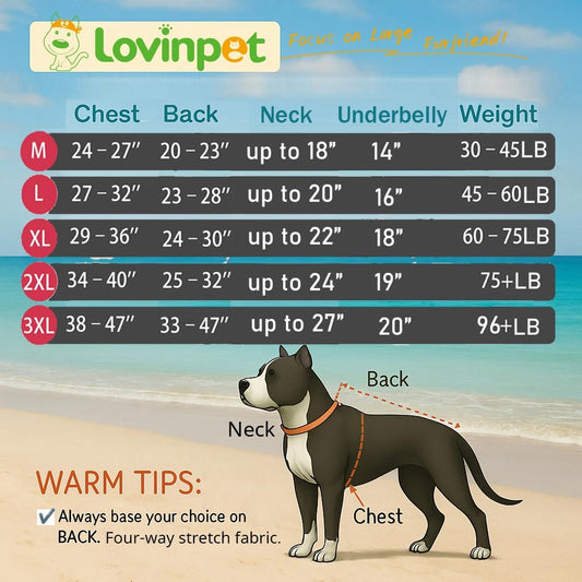 LovinPet Dog Pajamas Large Sized Dog, Anti Licking, Recovery Wear, Lightweight Jurassic Knit, UV for Large Dogs /3XL