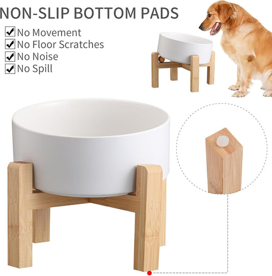 White Elevated/Raised 15Β°Tilted Anti Slip Ceramic Dog Bowl for Small/Medium Breeds,Slanted Bulldog Big Face Pet Food Water Feeding Dish with Stand for Cats and Dogs (3.6 Cups/28 OZ)