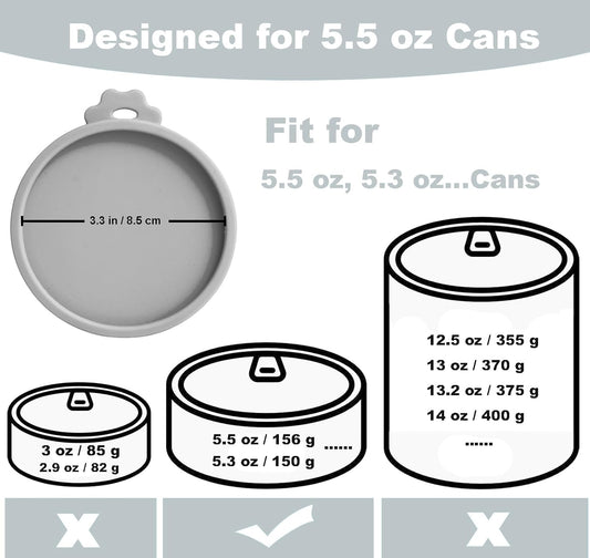 Comtim Cat Food Can Covers Lids for 5.5 oz Cans, 2 Pack Silicone Cat Food Can Lids for 5.5 oz 5.3 oz Cans...Pet Food Can Covers Reusable Can Toppers Savers for Wet Food (Grey)