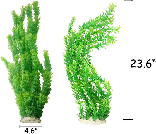 Hamiledyi Aquarium Plants Plastic Decor Fish Tank Green Decorations Plants Ornament Safe for All Fish,Extra Large 23-inch Tall, 2 Pack(Green Style A)