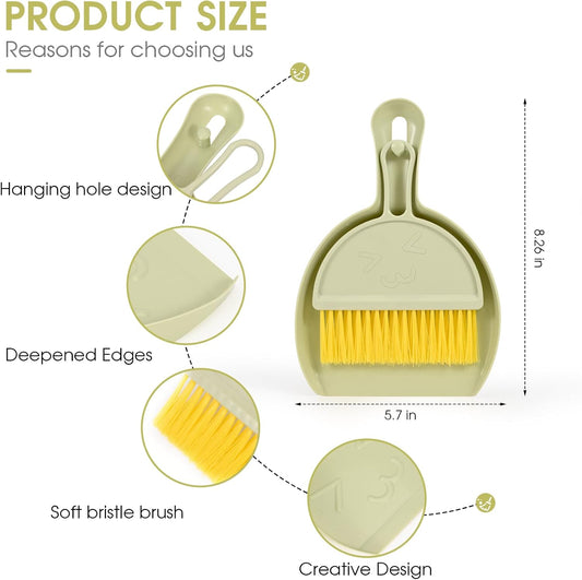 Small Broom and Dustpan Set,mini Compact Portable, for Home, Sofas, Kitchen countertops, Storage Shelves, Office desks, bathrooms, and pet Areas (Colorful)