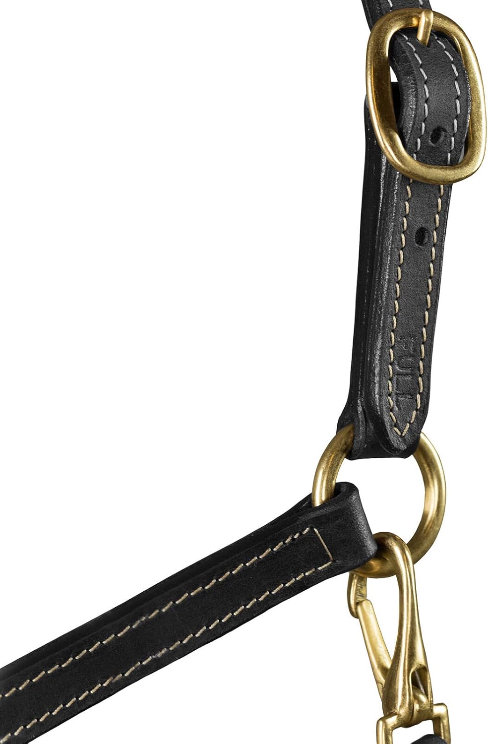 HORZE Fremont Soft Synthetic Leather Horse Halter | Fully Adjustable with Brass Hardware & Contrast Stitching - Black - Cob