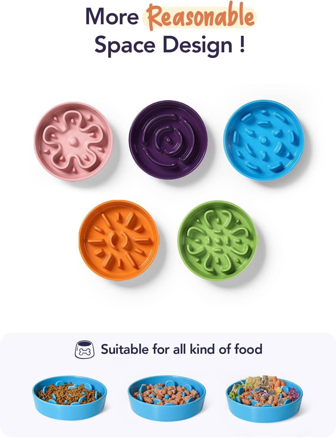 LE TAUCI Ceramic Slow Feeder Dog Bowls Elevated, 3 Cup Raised Bowl with Wooden Stand for Medium Large Breed, Slow Down Eating, Puzzle Dog Food Bowl,Vortex Blue