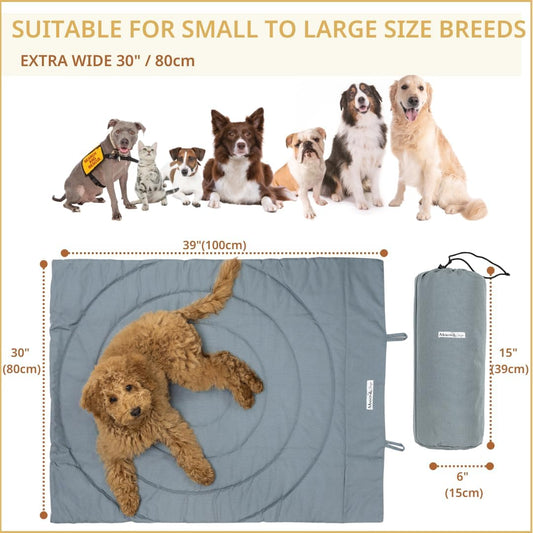 Portable Dog Mat - Waterproof & Foldable Pet Bed - Ideal for Indoor, Outdoor, Cafes, Travel, Camping, Grooming & Training - 39"x30" - Includes Carry Bag - Durable, Washable & Lightweight - Grey
