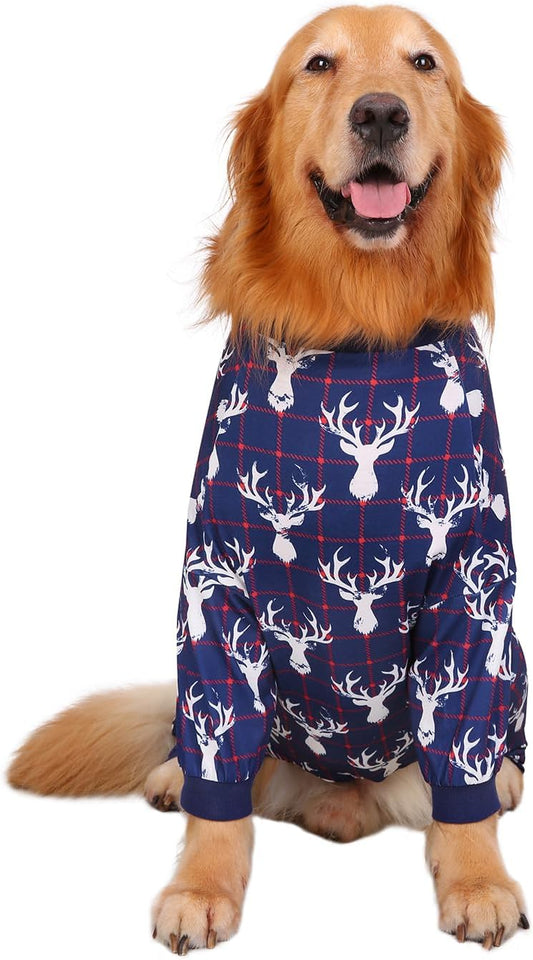 HDE Dog Pajamas One Piece Jammies Jumpsuit Pet Clothes Outfit Stretchy Lightweight Comfy Shirt Pjs for M-3XL Dogs Reindeer - M