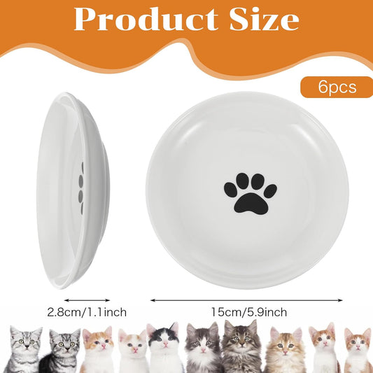 6 Pack Cat Food Bowl, Ceramic Cat Bowls, Anti Whisker Fatigue Cats Bowl Set, 5.9 Inches Shallow Wide Kitten Plates for Food and Water