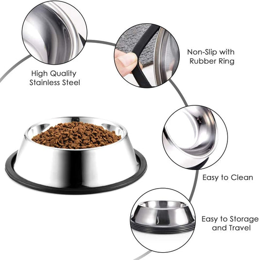 Stainless Steel Dog Bowls, 3.5 Cup/28oz Cat Bowl Water and Food with Rubber Base, Pet Bowls for Large Dogs, 2Pack
