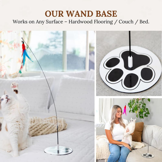 Suction Cup Cat Toys for Indoor Cats Interactive Suction Cup Cat Wand Toy Feather Teaser for Indoor Cats & Kittens Multi Surface Base for Hands Free Play