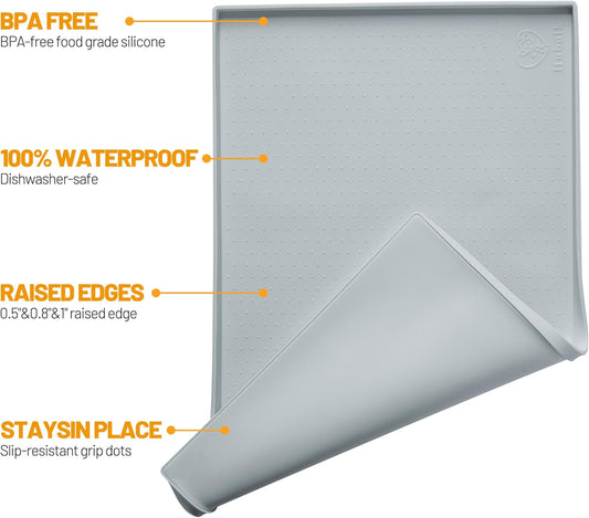 Hubulk Dog Feeding Mat,100% Waterproof Food Grade Silicone Pet Food and Water Bowl Placemat,Dishwasher, High Raised Edge to Prevent Spills,Nonslip Tray to Stop Messes on Floor(19"x12"x0.5", Mist)