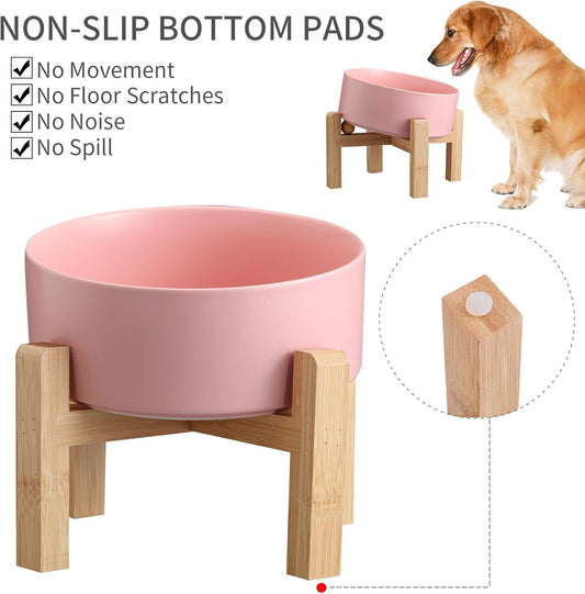 Pink Elevated/Raised 15°Tilted Anti Slip Ceramic Dog Bowl for Small/Medium Breeds,Slanted Bulldog Big Face Pet Food Water Feeding Dish with Stand for Cats and Dogs (3.6 Cups/28 OZ)
