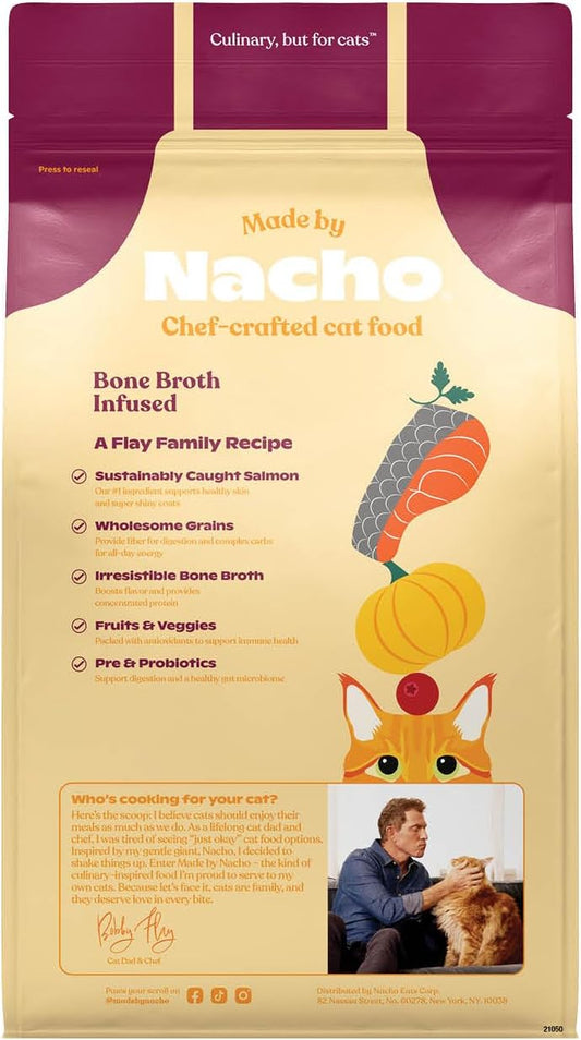 Made by Nacho Dry Cat Kibble 2lb Bag, High Protein and Grain-Friendly Premium Cat Food, Sustainably Caught Salmon and Pumpkin, Infused with Bone Broth for Hydration, Limited Ingredients, Single Bag