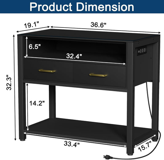 40-50 Gallon Fish Tank Stand with Power Outlet & 2 Storage Drawers, Heavy Duty Metal Frame Aquarium Stand with Waterproof Mat, 36.6" L*19.1" W Tabletop, 800LBS Capacity, Black