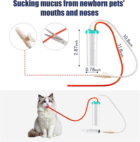 Newborn Puppy Kitten Small Animal Sterile Mucus Extractor Suction Catheter, Animal Kid Puppy Kitten Tube Feeding Kit 8 FR Red Feeding Tubes with 20ml Syringes and Bulb Aspirator