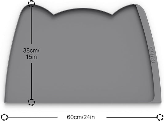 OHMO Dog Food Mat(Dark Grey, 24 * 15'') w/Residue Collection Pocket Silicone Pet Feeding Mat for Floor High Edges Anti Spills Waterproof Cat Water Bowl Tray, Easy Clean Placemat