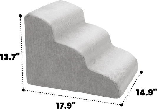 MEWANG Dog Stairs for Small & Medium Dogs and Old Cats β3/4/ 5 Steps High-Density Foam Pet Ramp for Bed & Couch, Non-Slip, Washable Cover, Grey (Round Corner, 3 Steps: 17.95''Γ14.96''Γ13.70'', 2)