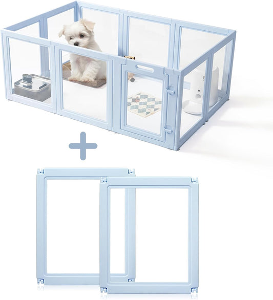 DIY Clear Acrylic Dog Playpen House,Quick Easy Assembly and Disassembly,Strong Floor Suction,Indoor and Outdoor Use,Easy Cleansing Puppy Fence (Sky Blue, 23.6" H, 2PCS)
