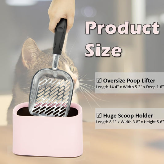 Full Metal Cat Litter Scoop with Holder β Heavy Duty Litter Scooper & Speed Sifter β Aluminum Cat Poop Scooper Captures All Clumps β Washable Stand for Easy Cleaning