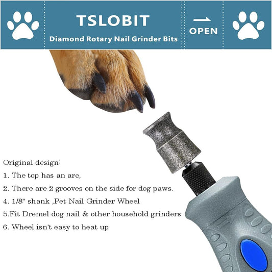 Diamond Dremel Dog Nail Grinder Attachment,1/8'' Pet Nail Grinder Wheel for Dremel Dog Nail Grinder, Diamond Rotory Bit for Dogs&Pets Nail Care,2-Packļ¼Large A&Dļ¼