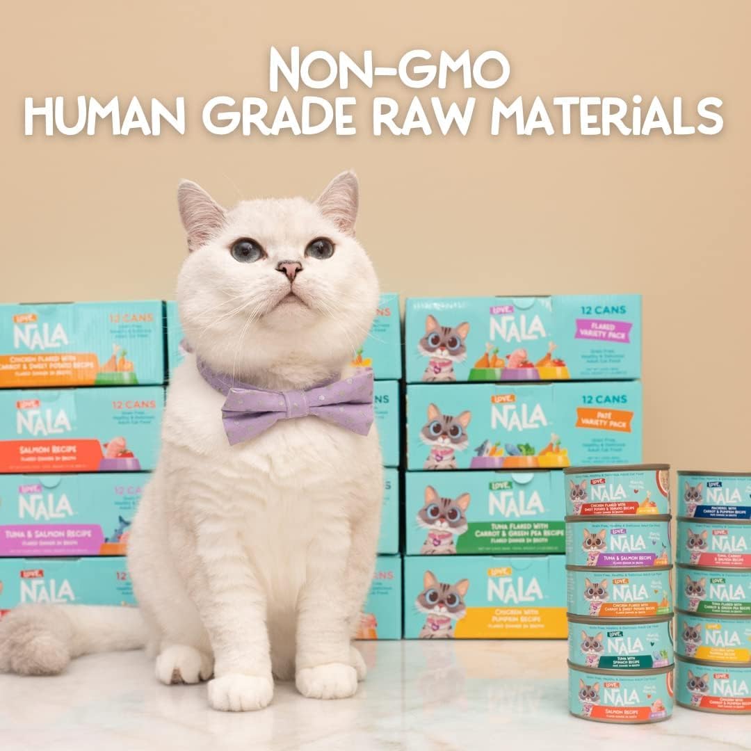 LOVE, NALA - FLAKED Fish Variety Pack - 24 Pack - Natural Adult Cat Wet Food - Grain Free, Non-GMO, Lean Protein, Omega 3, Added Minerals & Vitamins