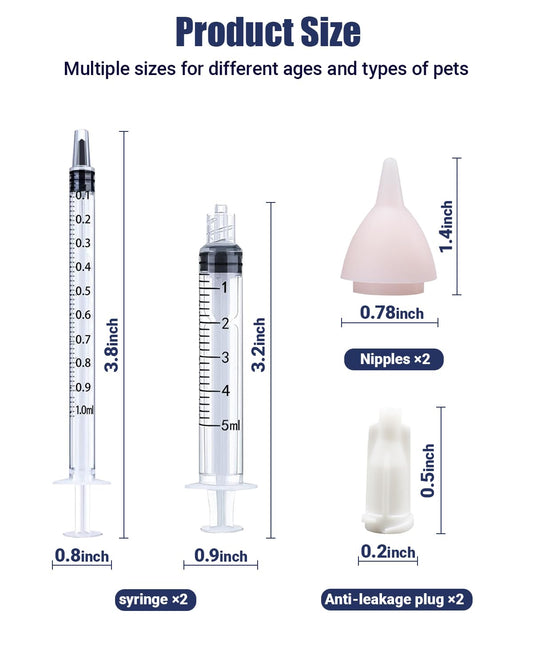 Pet Nursing Bottle, Nursing Bottle Kits, Kitten Bottle Feeding Kit, Fit for Feeding Newborn Puppies, Kitten, Squirrel, with 2 Replacement Nipple for Nursing Puppy Milk