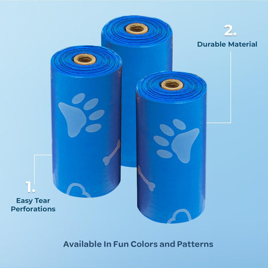 Best Pet Supplies Dog Poop Bags (240 Bags) for Waste Refuse Cleanup, Doggy Roll Replacements for Outdoor Puppy Walking and Travel, Leak Proof and Tear Resistant, Thick Plastic - Blue (Unscented)