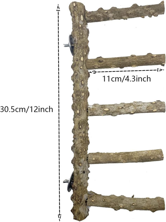 Allazone 3 PCS Nature Wood Bird Ladder Perch Nature Wood Stand Parrot Chew Toy Cage Hanging Pet Cage Bird Climbing Step Ladders for Small Animal