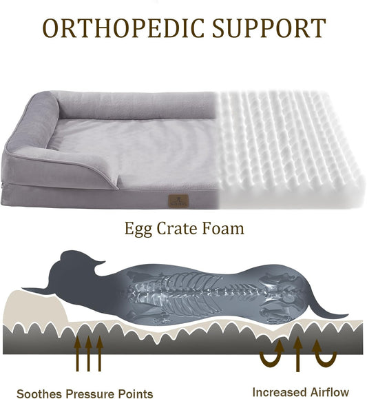Bedfolks Orthopedic Dog Bed, Waterproof Dog Sofa Bed for Small Dogs & Cats, Egg Foam Pet Couch Bed with Removable Washable Cover and Nonslip Bottom, Light Grey