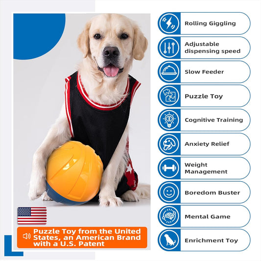 KADTC Dog Treat Giggling Ball - Adjustable Food Dispensing Speed - Puppy Basketball Toy - Puzzle Slow Feeder Mind Game for Medium/Large/Extra L Aggressive Chewers Breed