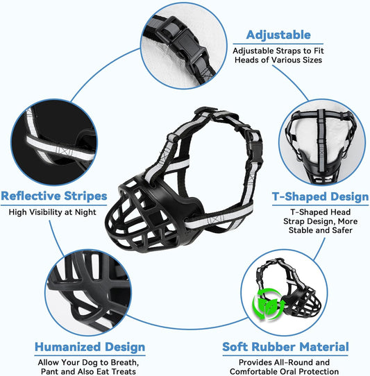 Dog Muzzle for Large Dogs, Breathable Basket Muzzles for Small, Medium and X-Large Aggressive Dog, Allows Panting Drinking, Suitable for Grooming Trimming Training (1, Blacks)