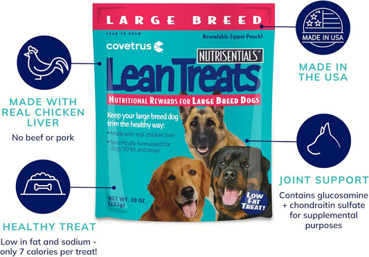 Covetrus Nutrisential Lean Treats for Large Dogs - Soft Dog Treats for Large Dogs - Nutritional Low Fat Bite Size K9 Treats - Chicken Flavor - 10oz - 16 Pack