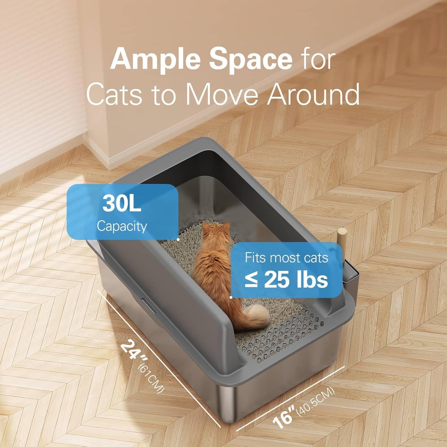 Zarler Stainless Steel Litter Box with Lid, 8” Deep Extra Large Cat Litter Boxes, XL Metal Litter Box for Big Cats with High Sided, Grey (Non-Sticky, Easy to Clean, Anti-Urine Leakage)