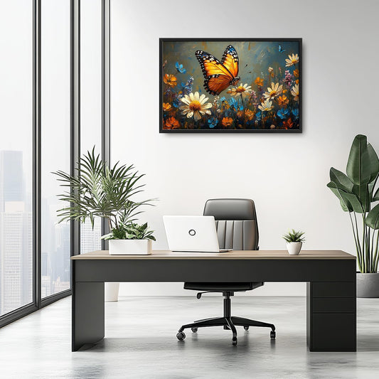 Large Butterfly Daisy Wall Art for Living Room, Floral Landscape Canvas Oversized Wall Decor, Flower Scenery Aesthetics Framed Pictures Painting Print Artwork for Bedroom Office 36"L x 24"W