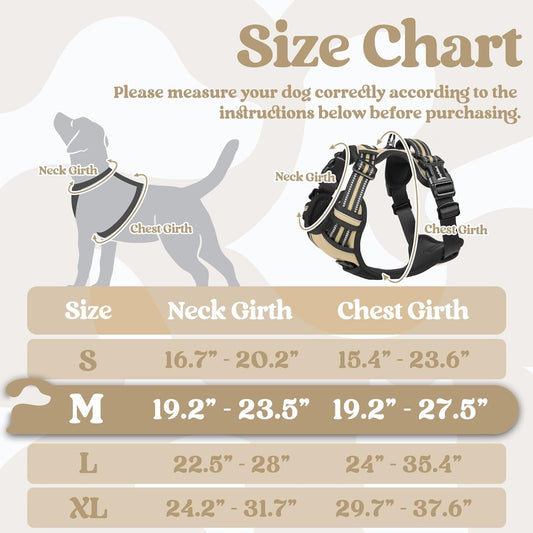rabbitgoo Dog Harness Medium Sized, No Pull Pet Harness with 3 Buckles, Adjustable Soft Padded Vest with Control Handle, Walking Reflective Pet Vest for Medium Dogs, Beige, M