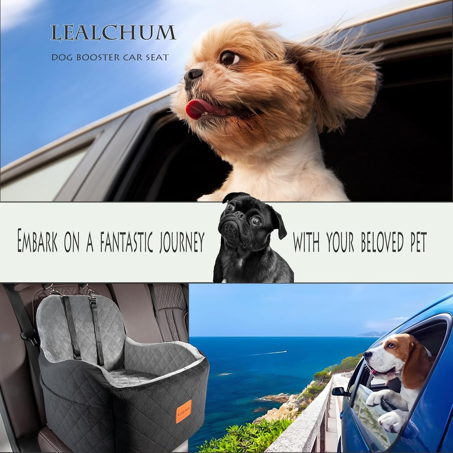 Dog Booster Car Seat for S/M Dogs Up to 35lbs,Soft 6in Elevated Cushion,Fits in Front/Back Seat,Fully Detachable and Washable,2 Storage Pockets & 3 Straps,Easy to Install (Black/Brown,Medium)