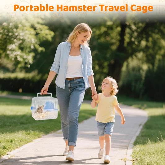 Portable Hamster Travel Carrier Cage,Outdoor Small Pets Breathable Cage,Multifunctional Guinea Pig Carrier with Water Bottles, Running Wheels, Ladders, Dodge Houses and Feeders (Blue, Style B)