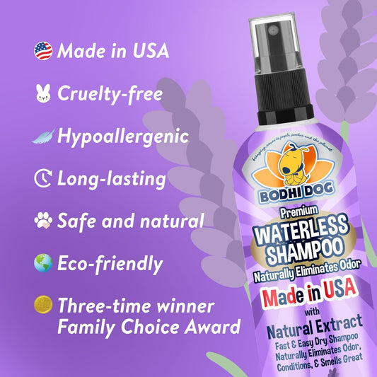 Bodhi Dog Waterless Shampoo - Natural Dry Shampoo for Dogs & Cats - Neutralizes Pet Odor - No Rinse Required - Made of Natural Extracts - Safe for Sensitive Skin - Made in USA - Lavender (8 Fl Oz)