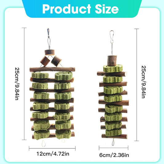 WDEFUN Natural Peach Wood Clover Cake Teeth Grinding Toy String - Rabbit Snack Chewing Toy, Safe and Durable Pet Teeth Grinding Rod, Caring for Dental Health