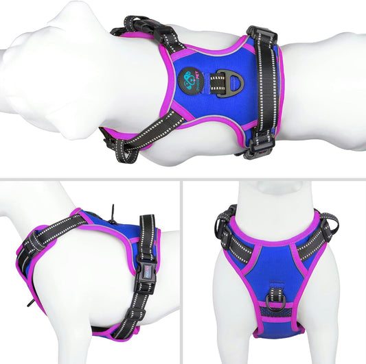 PHOEPET 2019 Upgraded No Pull Dog Harness, Reflective Adjustable Vest, with a Training Handle + 2 Metal Leash Hooks+ 3 Snap Buckles +4 Slide Buckles(XL, Royal Blue)