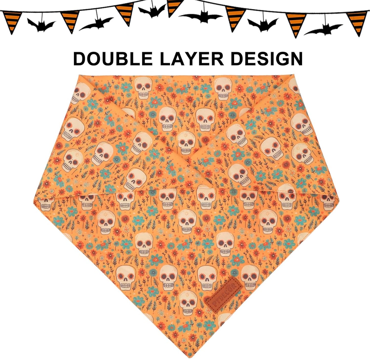 PTDECOR Halloween Dog Bandana, Skeleton Pumpkin Reversible Holiday Dog Scarf, Triangle Halloween Bandanas for Small Dogs Puppies Cats(Small)