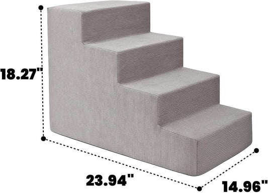 MEWANG Dog Stairs for Small & Medium Dogs and Old Cats β3/4/ 5 Steps High-Density Foam Pet Ramp for Bed & Couch, Non-Slip, Washable Cover, Grey (Square Corner, 4 Steps: 23.94''Γ18.27''Γ14.96'', 2)